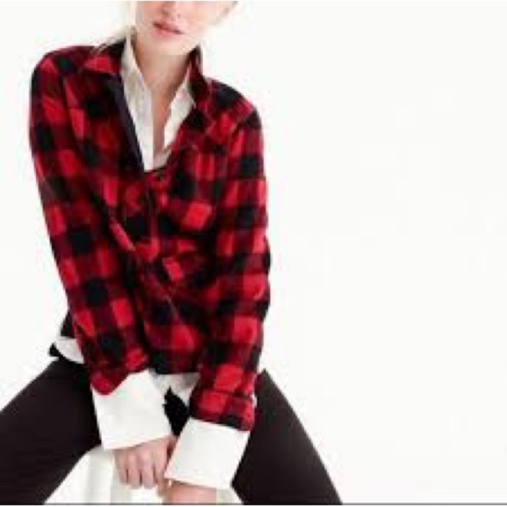 J. Crew Red and Black Plaid Women's Top - Picture 2 of 5
